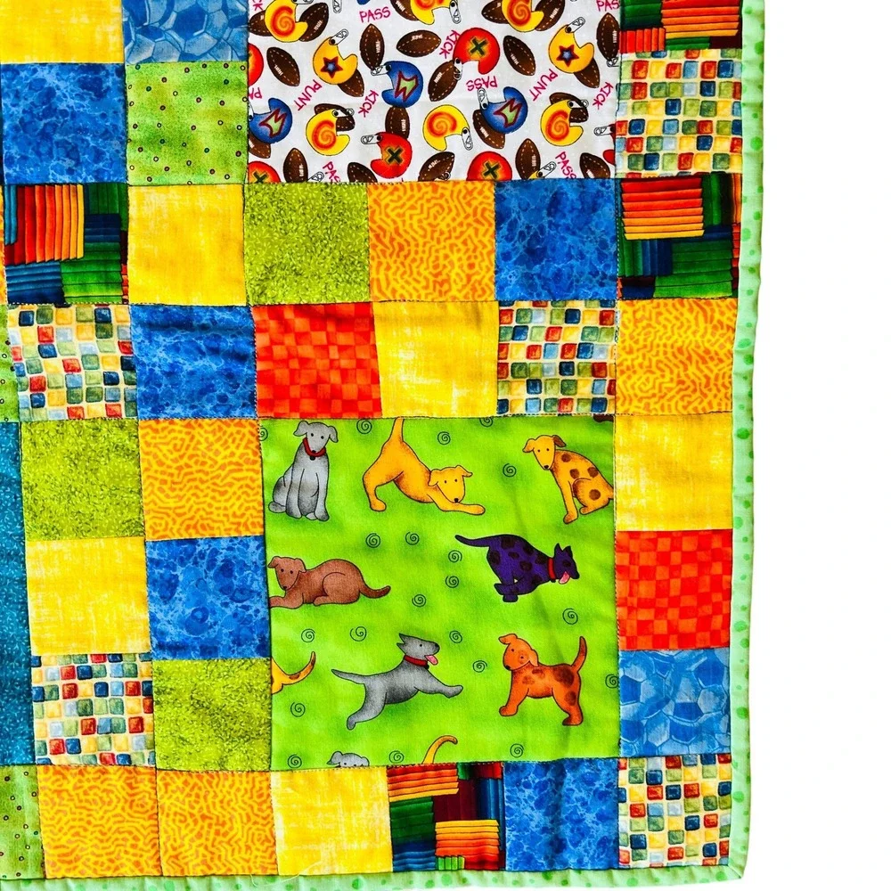 Handmade Patchwork Baby Quilt Dinosaurs Dogs Baseball Frog Blanket Novelty Print